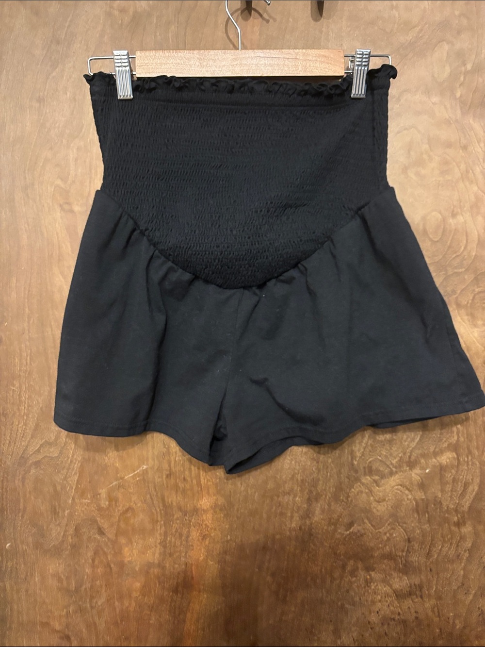 SHEIN Black High-Waist Smocked Flare maternity Shorts